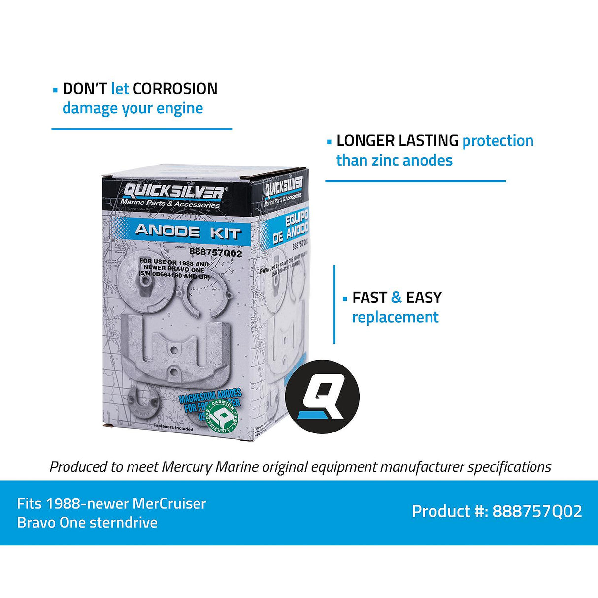 OEM Mercury / Quicksilver Magnesium Anode Kit Bravo I Drive 888757Q02