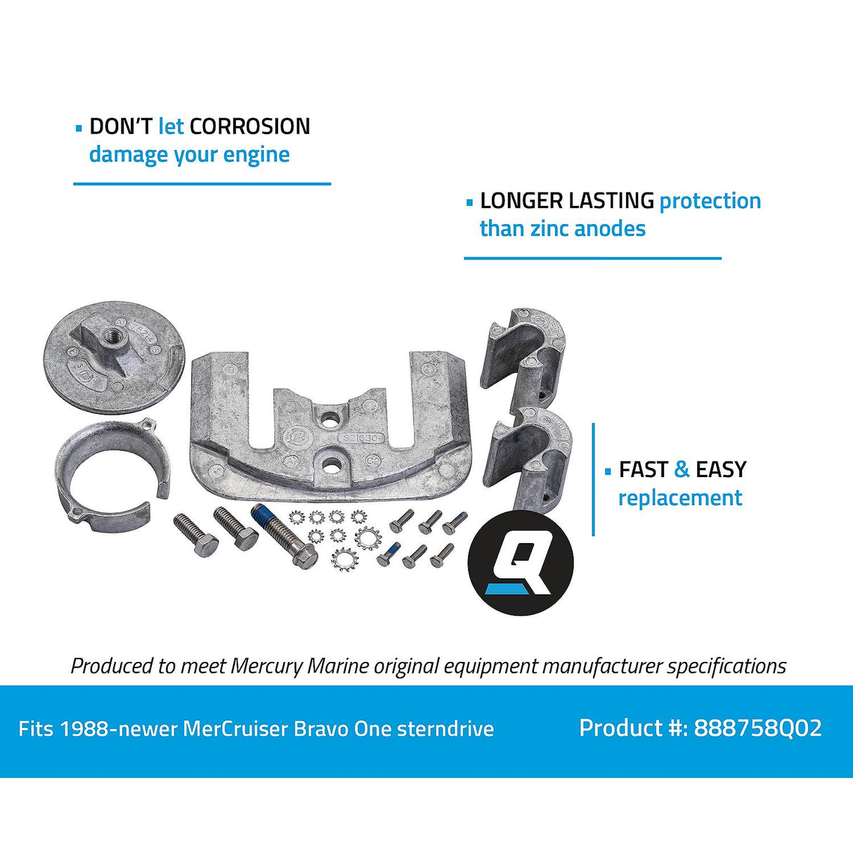 OEM Mercury / Quicksilver Aluminum Anode Kit Bravo 1 888758Q02