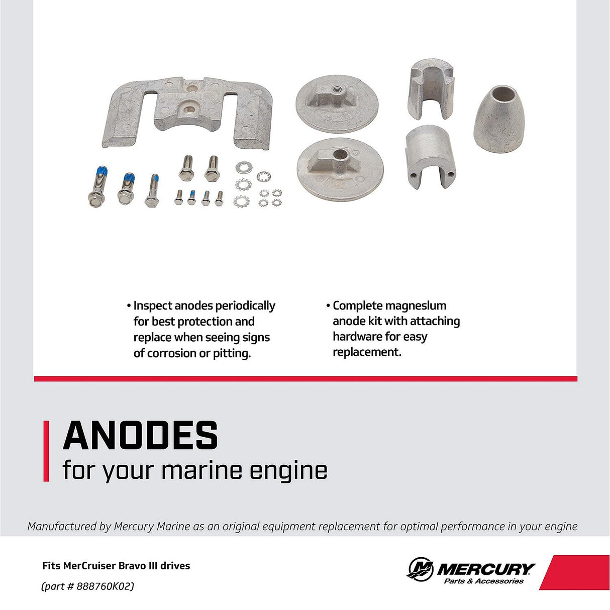 Mercury Magnesium Anode Kit 888760K02 for Select MerCruiser Bravo III Sterndrives