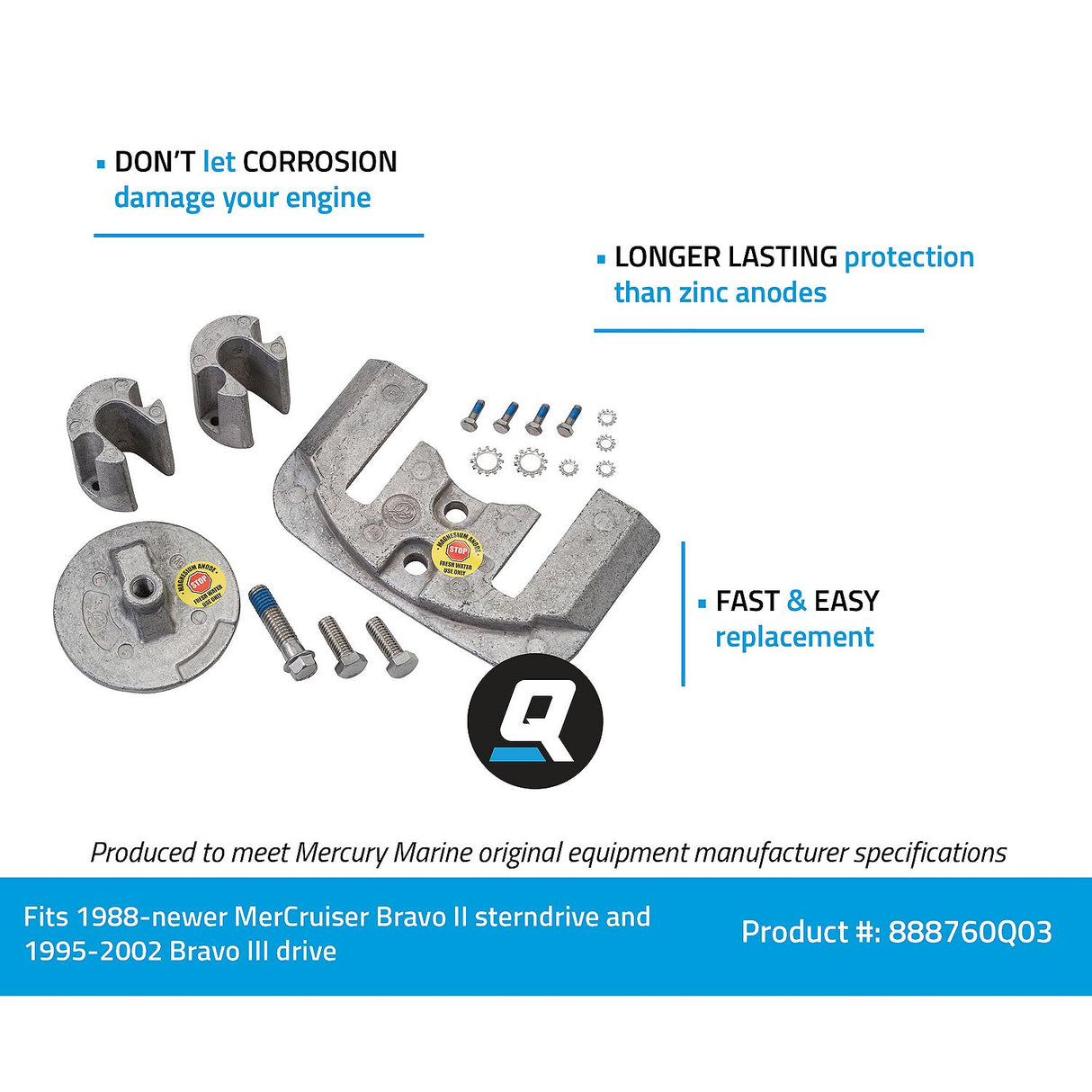 OEM Mercury / Quicksilver Magnesium Anode Kit Bravo II & III Drives 888760Q03