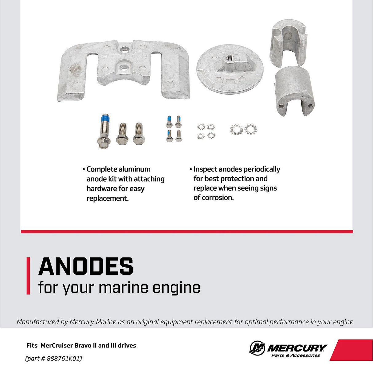 OEM Mercury / Quicksilver Aluminum Anode Kit Bravo II & III Drives 888761K01