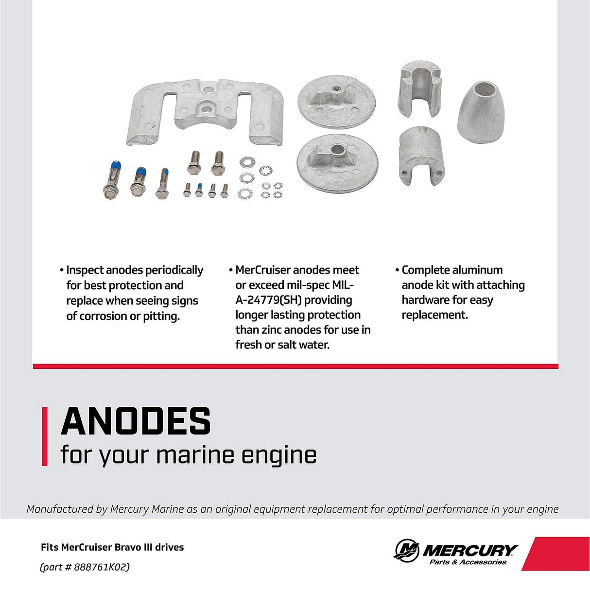 OEM Mercury / Quicksilver Aluminum Anode Kit Bravo III Drives (2003 +) 888761K02