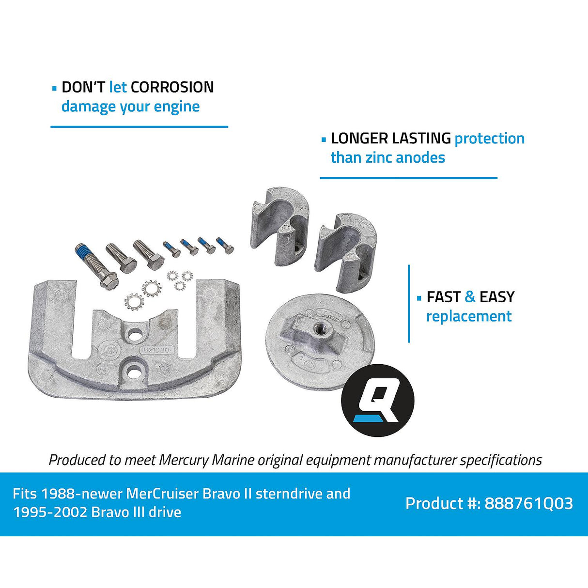 OEM Mercury / Quicksilver Aluminum Anode Kit Bravo II & III Drives 888761Q03