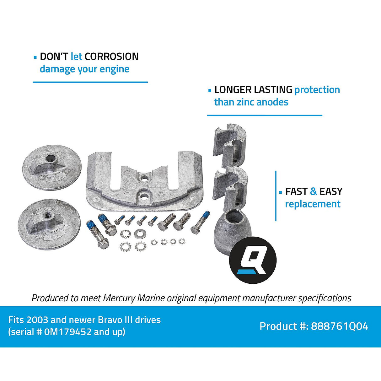 OEM Mercury / Quicksilver Aluminum Anode Kit Bravo III 3 (2003+) 888761Q04