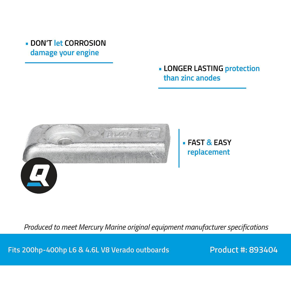 OEM Mercury / Quicksilver Trim Cylinder Anode Aluminum 893404
