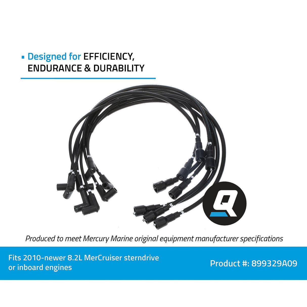OEM Mercury / Quicksilver 899329A09 Spark Plug Wire Kit for 8.2L MerCruiser Sterndrive or Inboard Engines, 2010 & Newer
