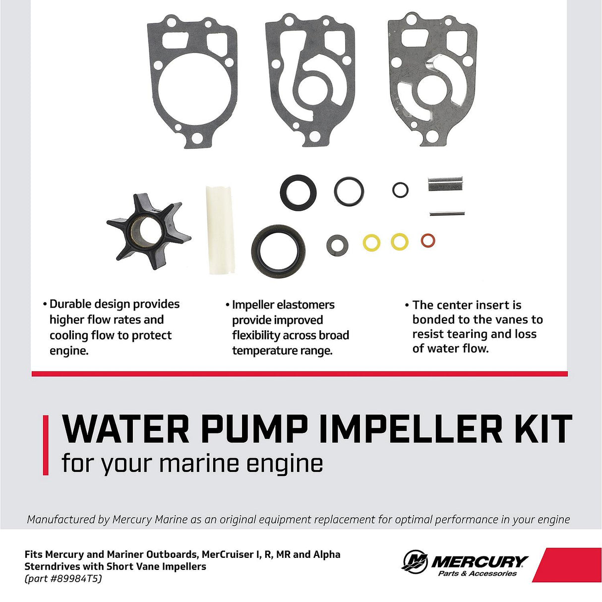 Mercury 89984T5 Water Pump Repair Kit for Select Mercury and Mariner Outboards and MerCruiser Sterndrives