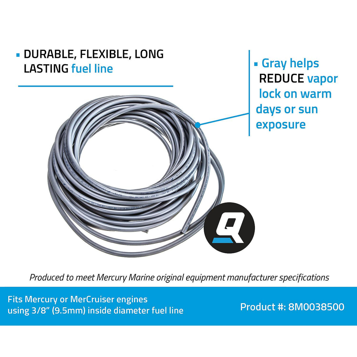 OEM Mercury / Quicksilver 8M0038500 100 Ft. Fuel Line 5/16", 8mm Inside Diameter