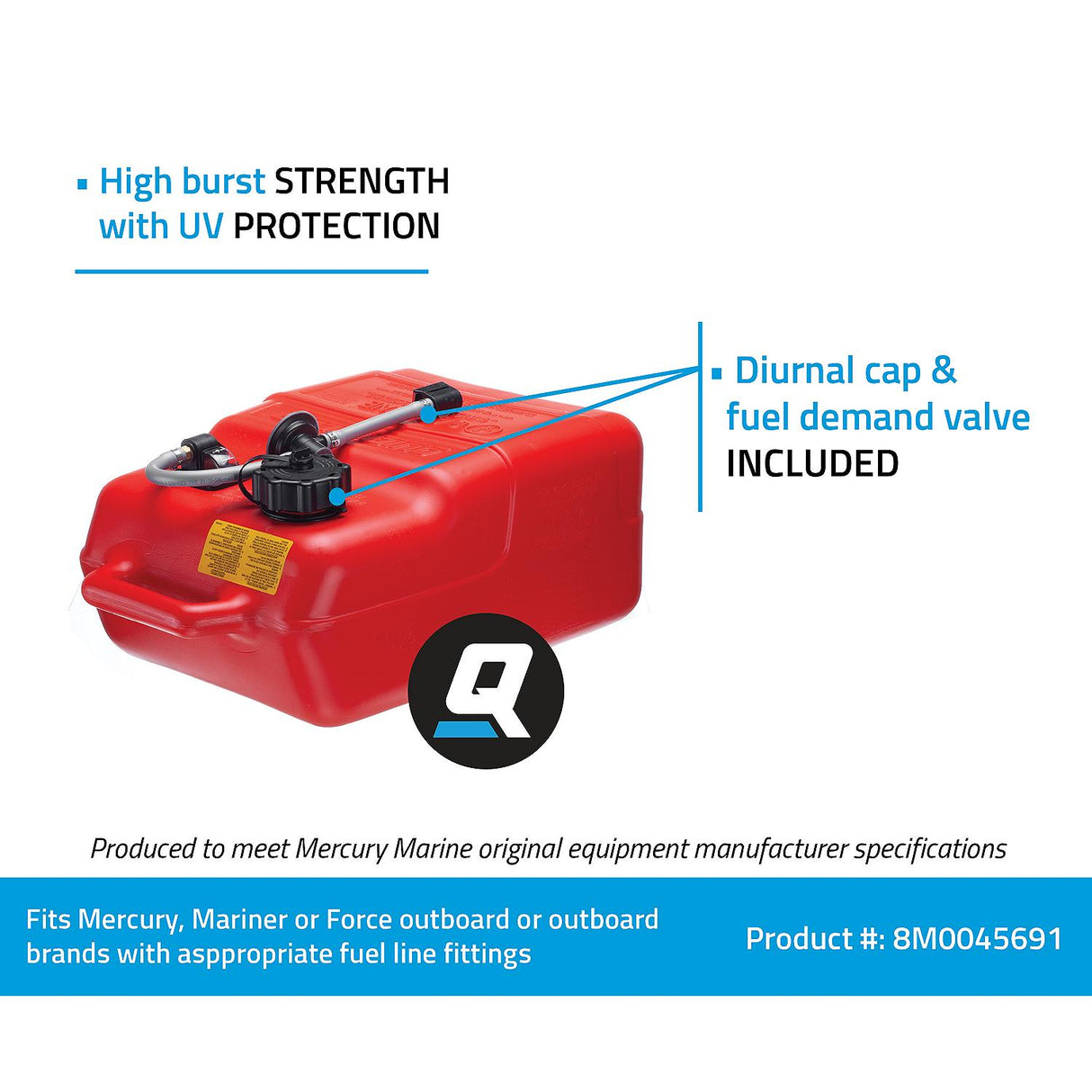OEM Mercury / Quicksilver 8M0045691 6.6 Gallon Portable Fuel Tank