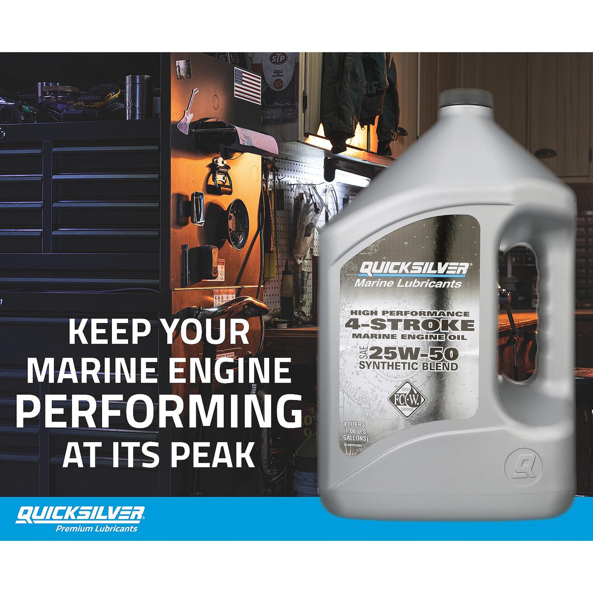 OEM Mercury / Quicksilver 25W-50 High Performance Synthetic Marine Engine Oil, 1 Qt.