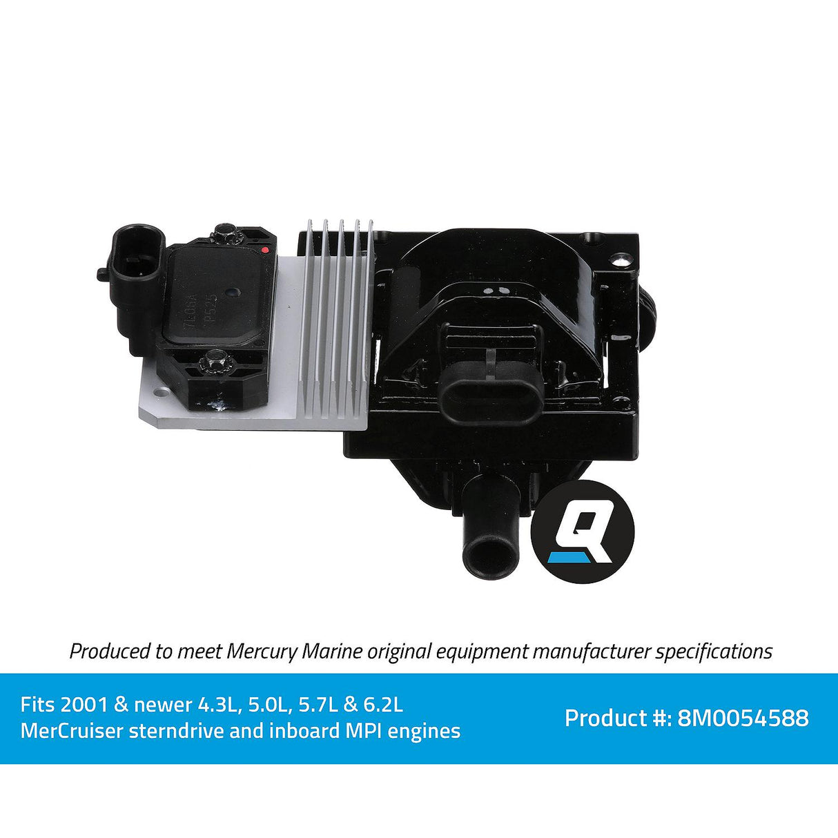 OEM Mercury / Quicksilver 8M0054588 Ignition Coil for MerCruiser Sterndrive and Inboard MPI Engines: 4.3L, 5.0L, 6.2L w/ ECM 555