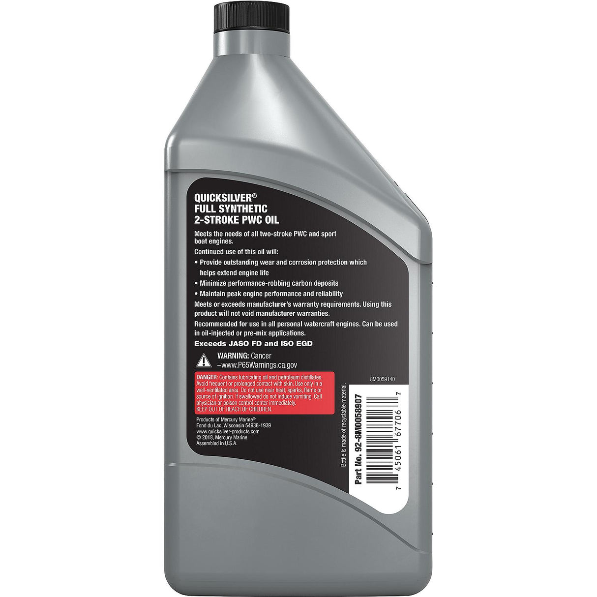 OEM Mercury / Quicksilver 8M0058907 Full Synthetic 2-Stroke PWC and Sport Boat Oil, 1 Qt.
