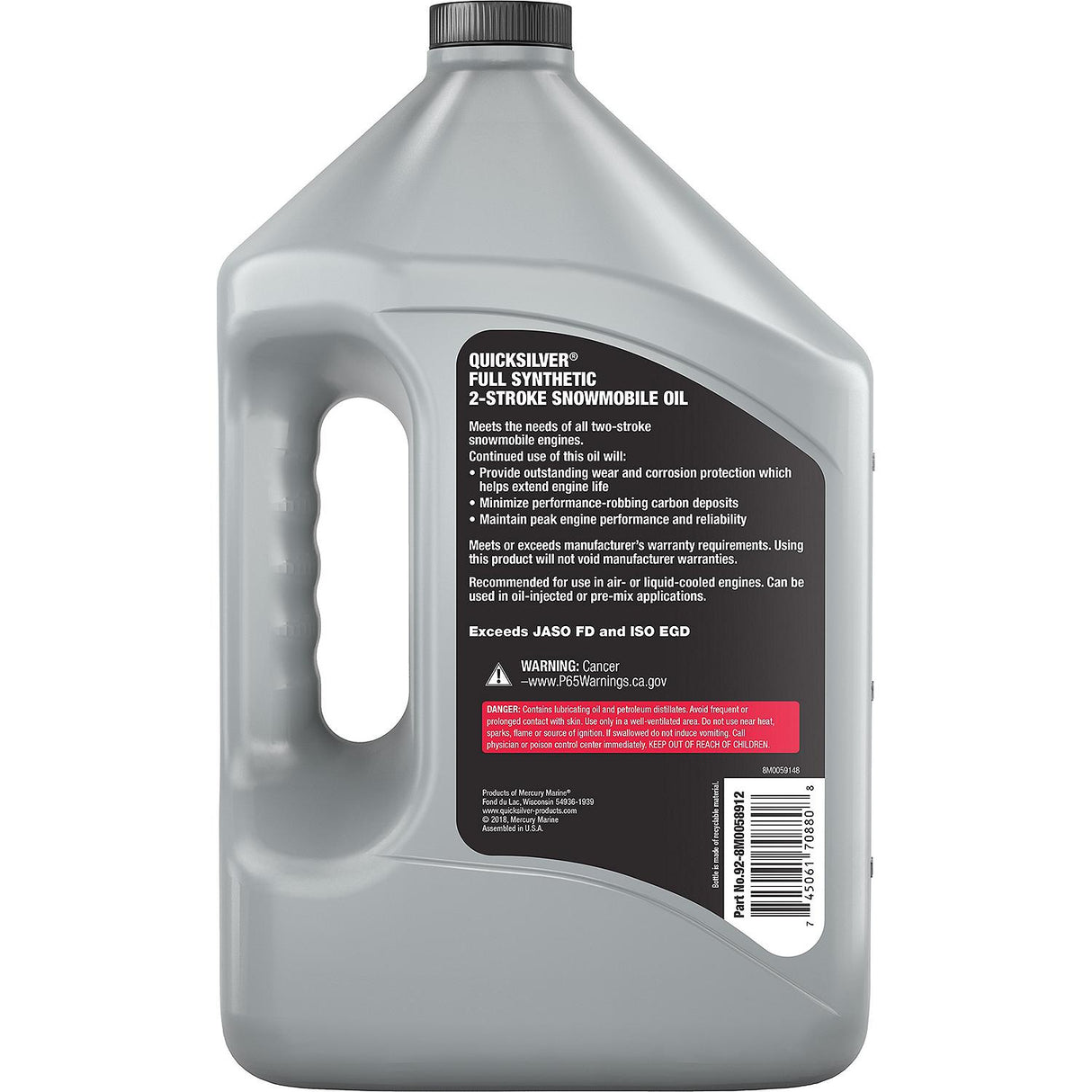 OEM Mercury / Quicksilver 8M0058912 Full Synthetic 2-Stroke Snowmobile Oil, 1 Gallon