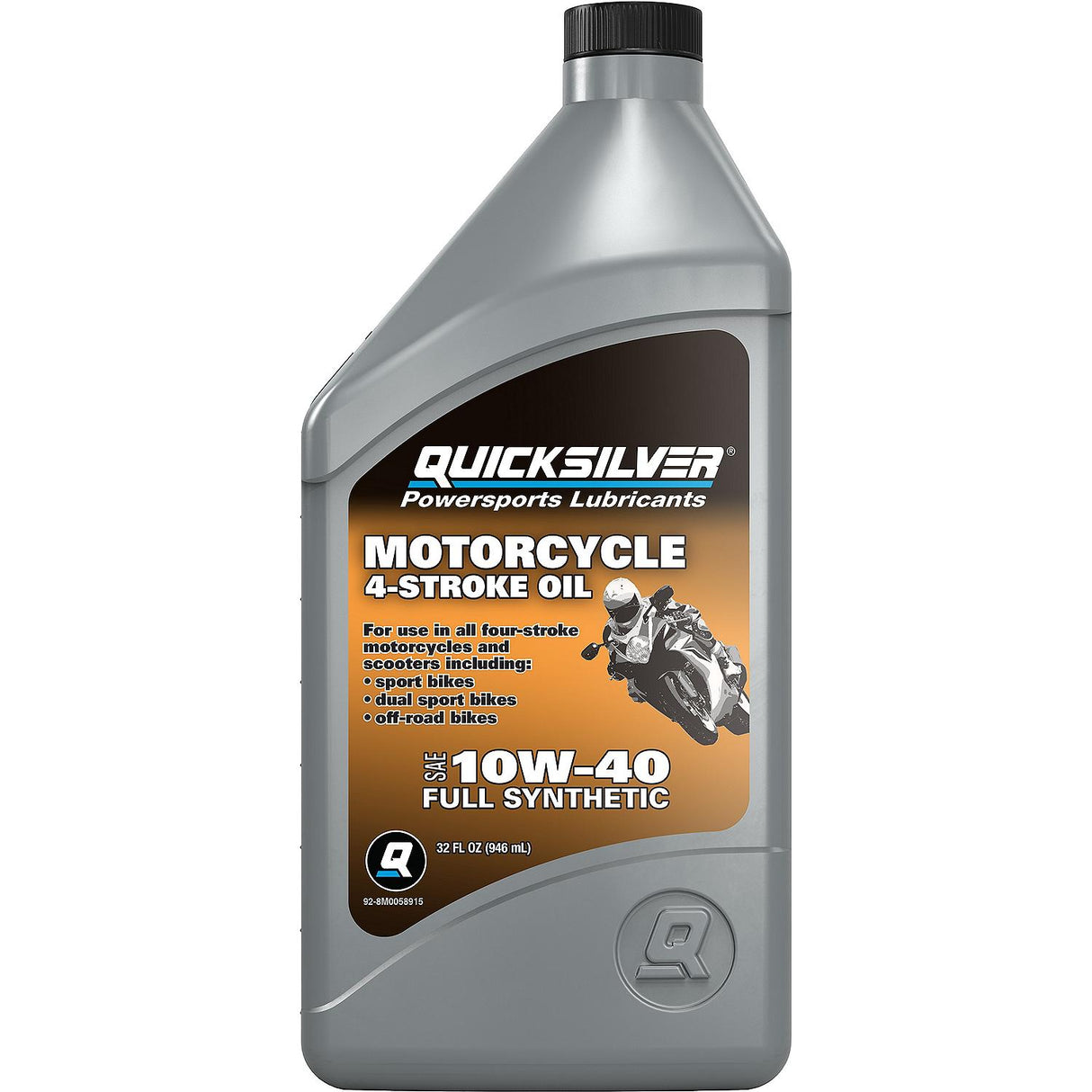 OEM Mercury / Quicksilver 10W-40 Full Synthetic Motorcycle Oil, 1 Quart
