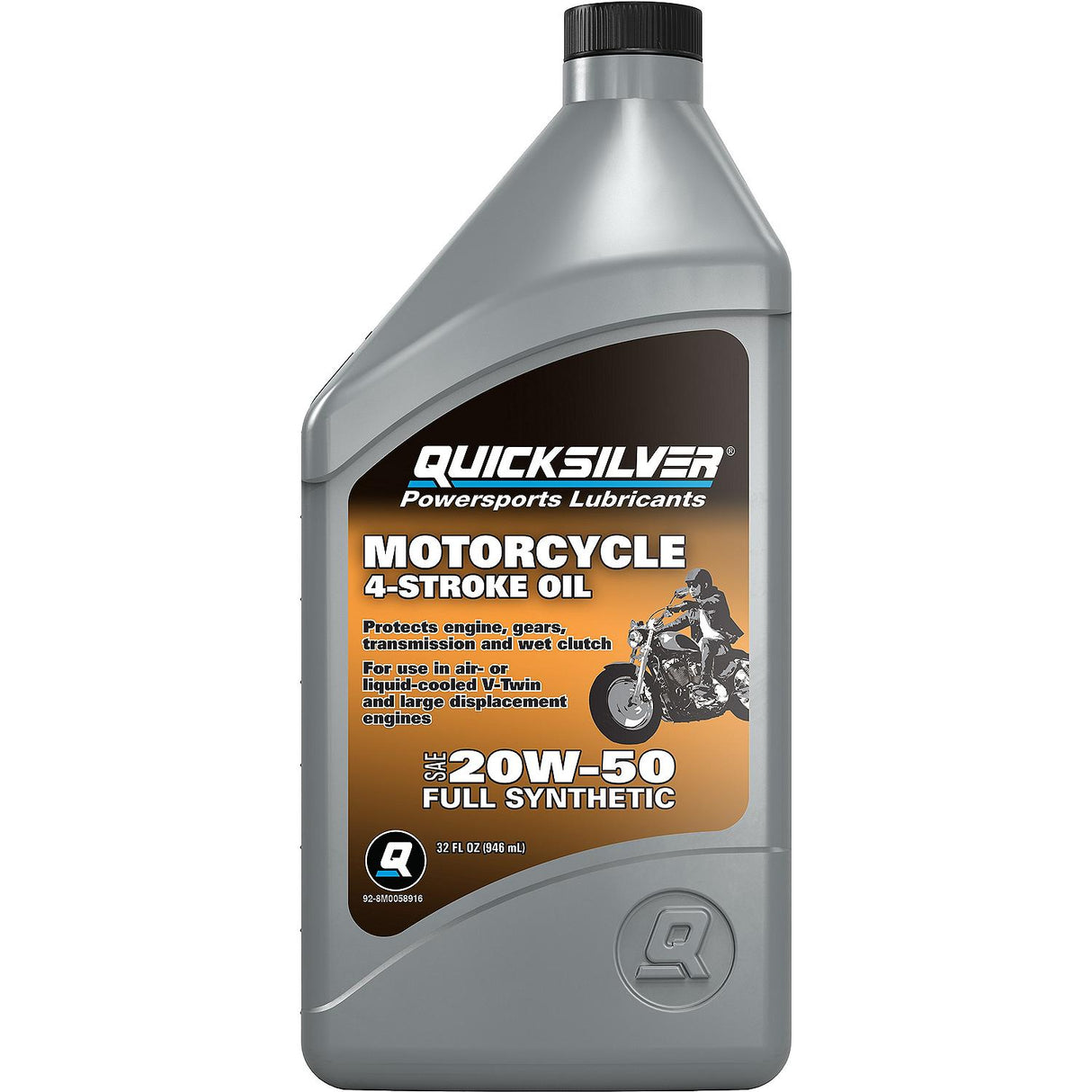 OEM Mercury / Quicksilver 20W-50 Full Synthetic Motorcycle Oil, 1 Quart