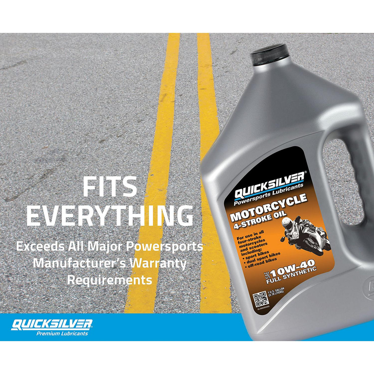 OEM Mercury / Quicksilver 10W-40 Full Synthetic Motorcycle Oil, 1 Quart