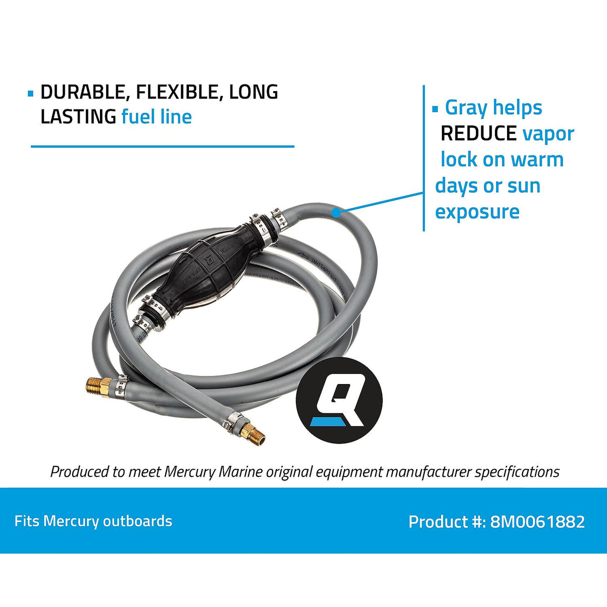 OEM Mercury / Quicksilver 8M0061882 Fuel Line Assembly, 8 Ft. Long w/ Primer Bulb