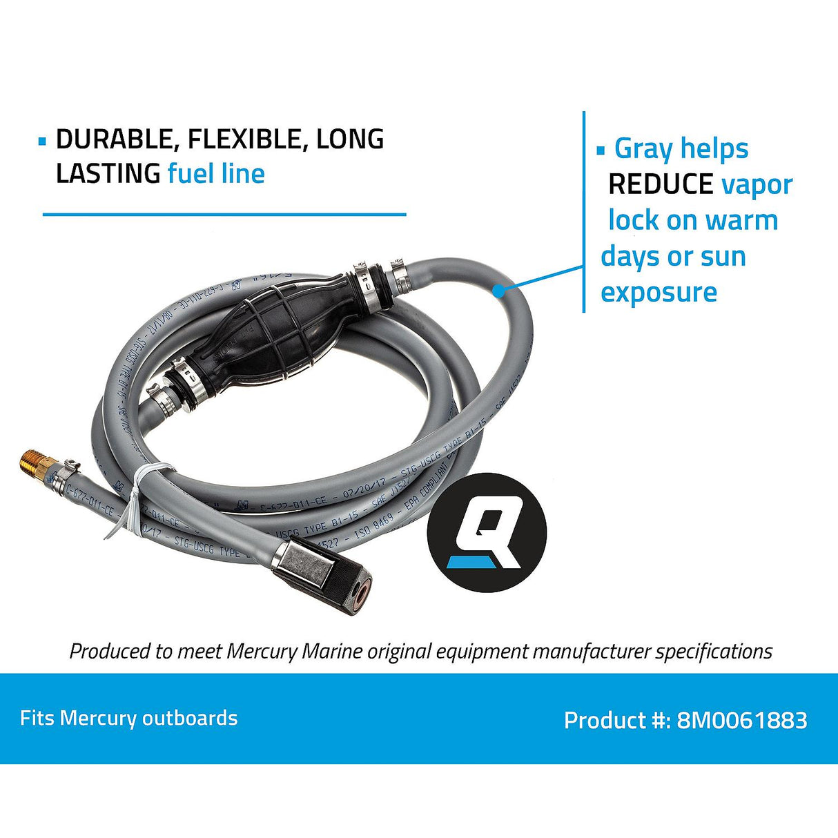 OEM Mercury / Quicksilver 8M0061883 Fuel Line Assembly, 8 Ft. Long w/ Primer Bulb
