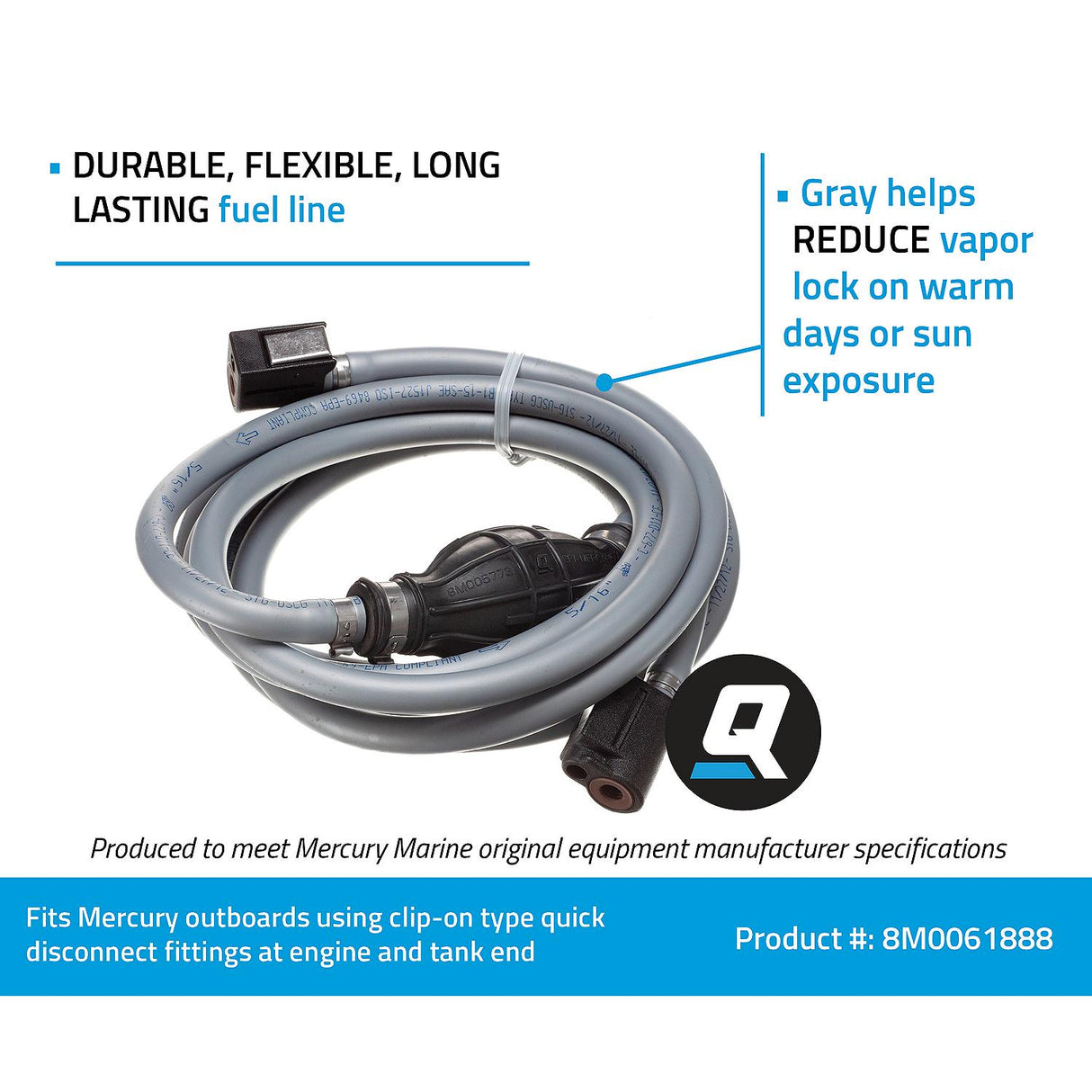 OEM Mercury / Quicksilver 8M0061888 Fuel Line Assembly, 12 Ft. Long w/ Primer Bulb