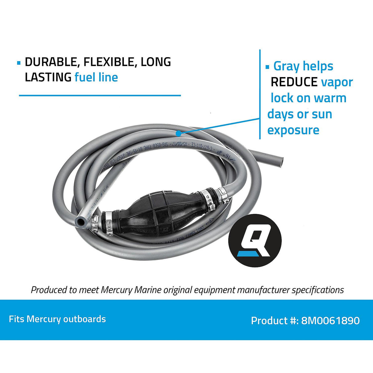 OEM Mercury / Quicksilver 8M0061890 Fuel Line Assembly, 9 Ft. Long w/ Primer Bulb