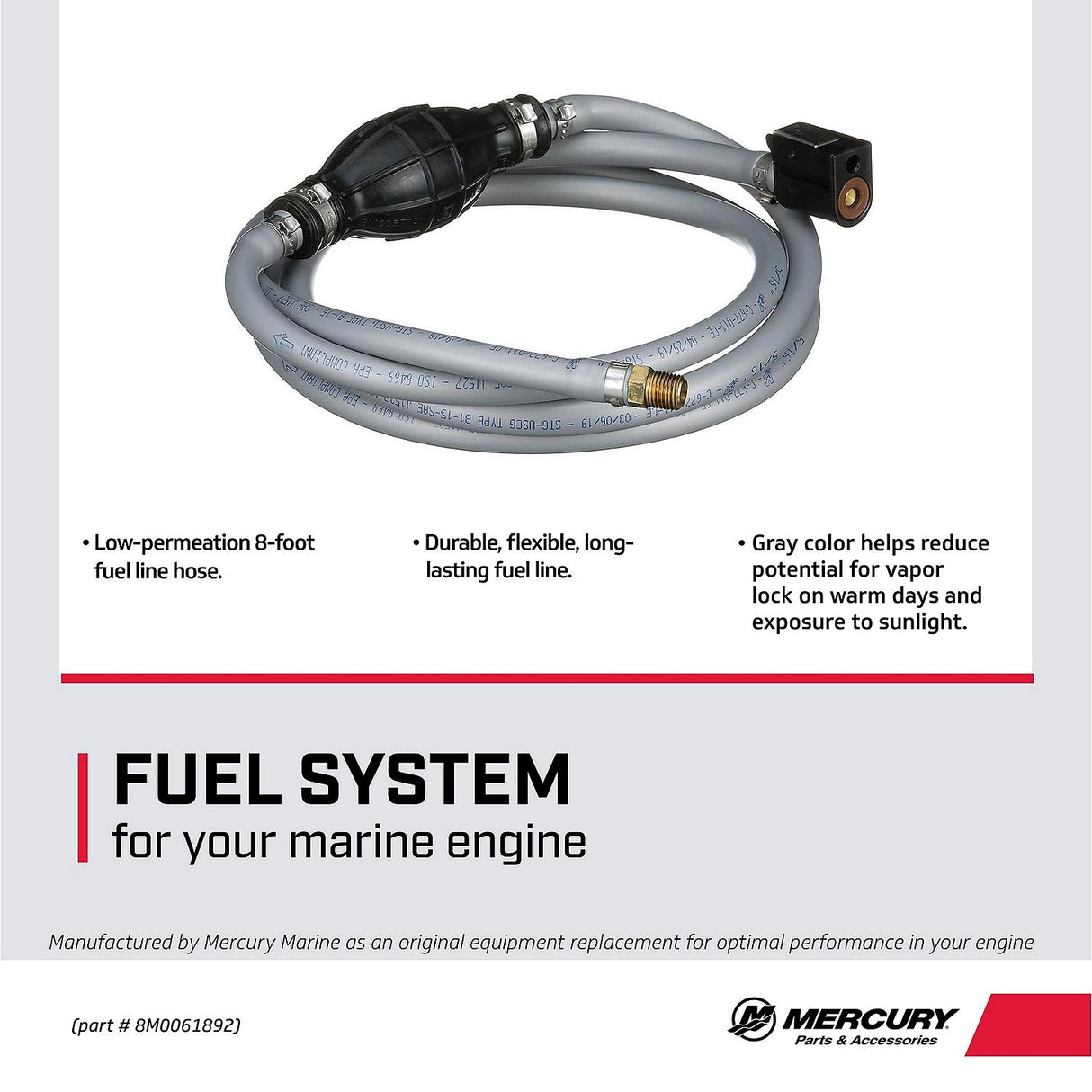 Mercury Fuel Line Assembly 8M0061892 for Select Mercury, Mariner and Force Outboards