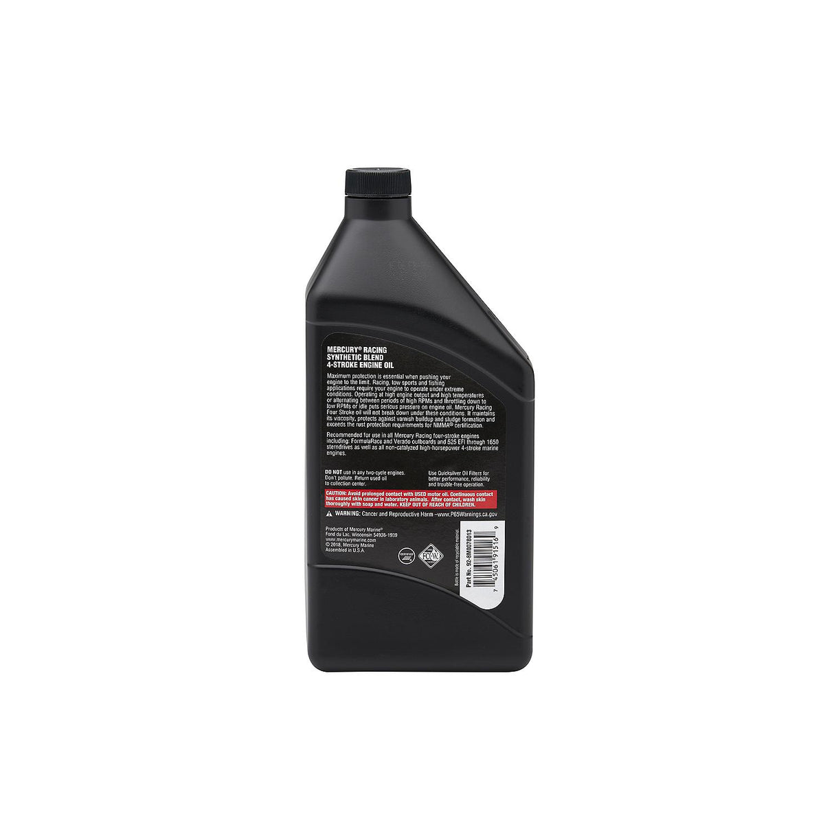 Mercury Racing 8M0078013 SAE 25W-50 Synthetic Blend High Performance 4-Stroke Marine Engine Oil - 1 Quart Bottle