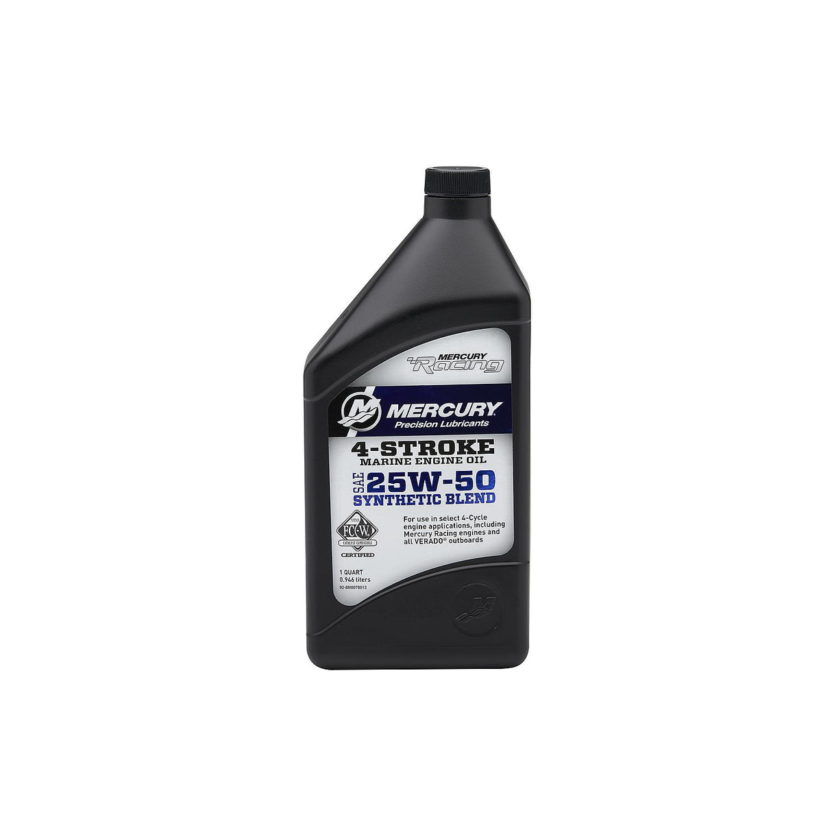 Mercury Racing 8M0078013 SAE 25W-50 Synthetic Blend High Performance 4-Stroke Marine Engine Oil - 1 Quart Bottle