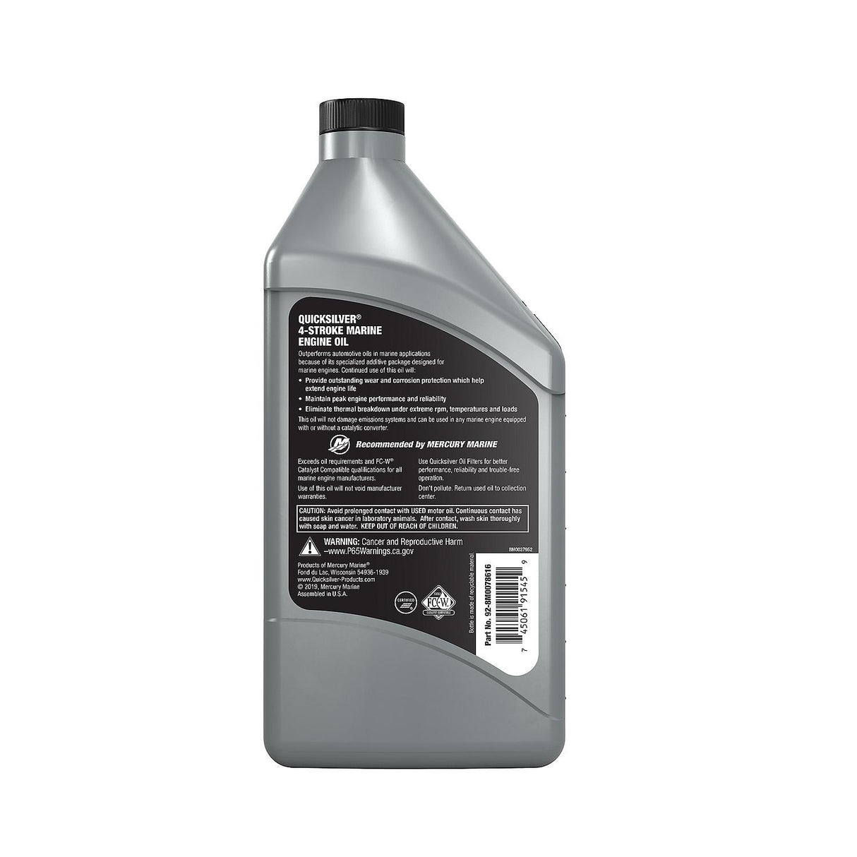 OEM Mercury / Quicksilver 10W-30 Marine Engine Oil, 1 Qt.