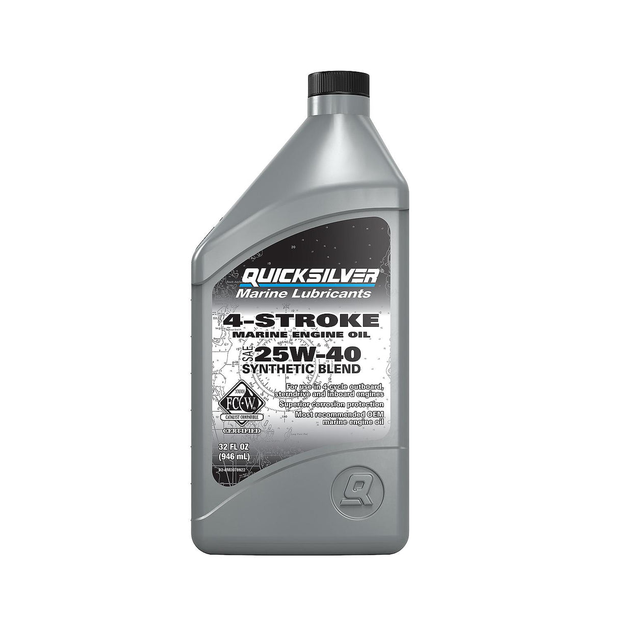 OEM Mercury / Quicksilver 25W-40 Synthetic Marine Engine Oil, 1 Qt.