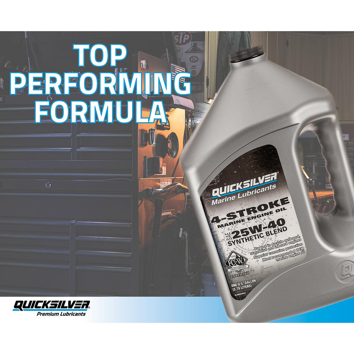 OEM Mercury / Quicksilver 25W-40 4-Stroke Synthetic Blend Marine Outboard And Sterndrive Engine Oil, 1 Gallon