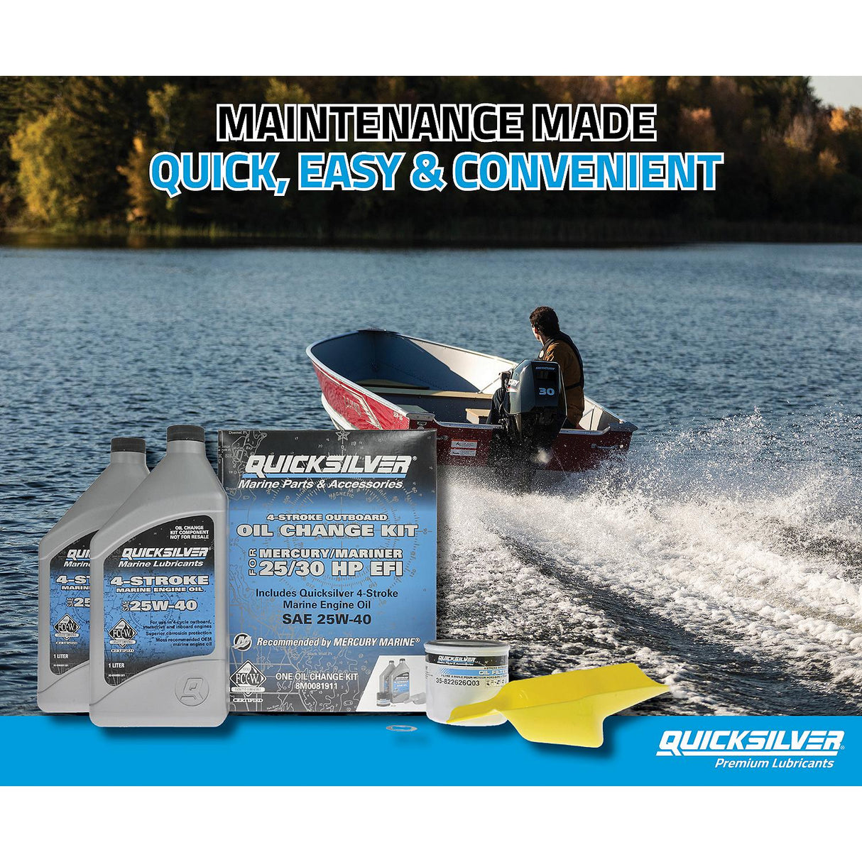 OEM Mercury / Quicksilver 25W-40 Oil Change Kit for 4-Stroke 25hp and 30hp Mercury EFI Outboards