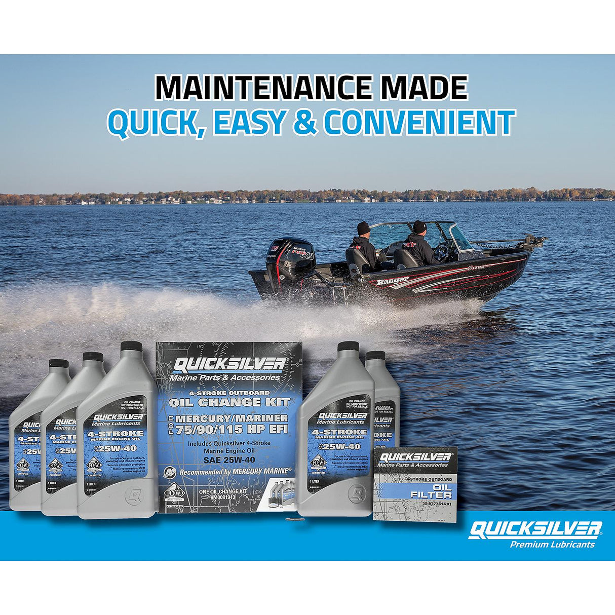 OEM Mercury / Quicksilver 25W-40 Oil Change Kit for 4-Stroke 75hp, 90hp and 115hp Mercury 1.7L Outboards