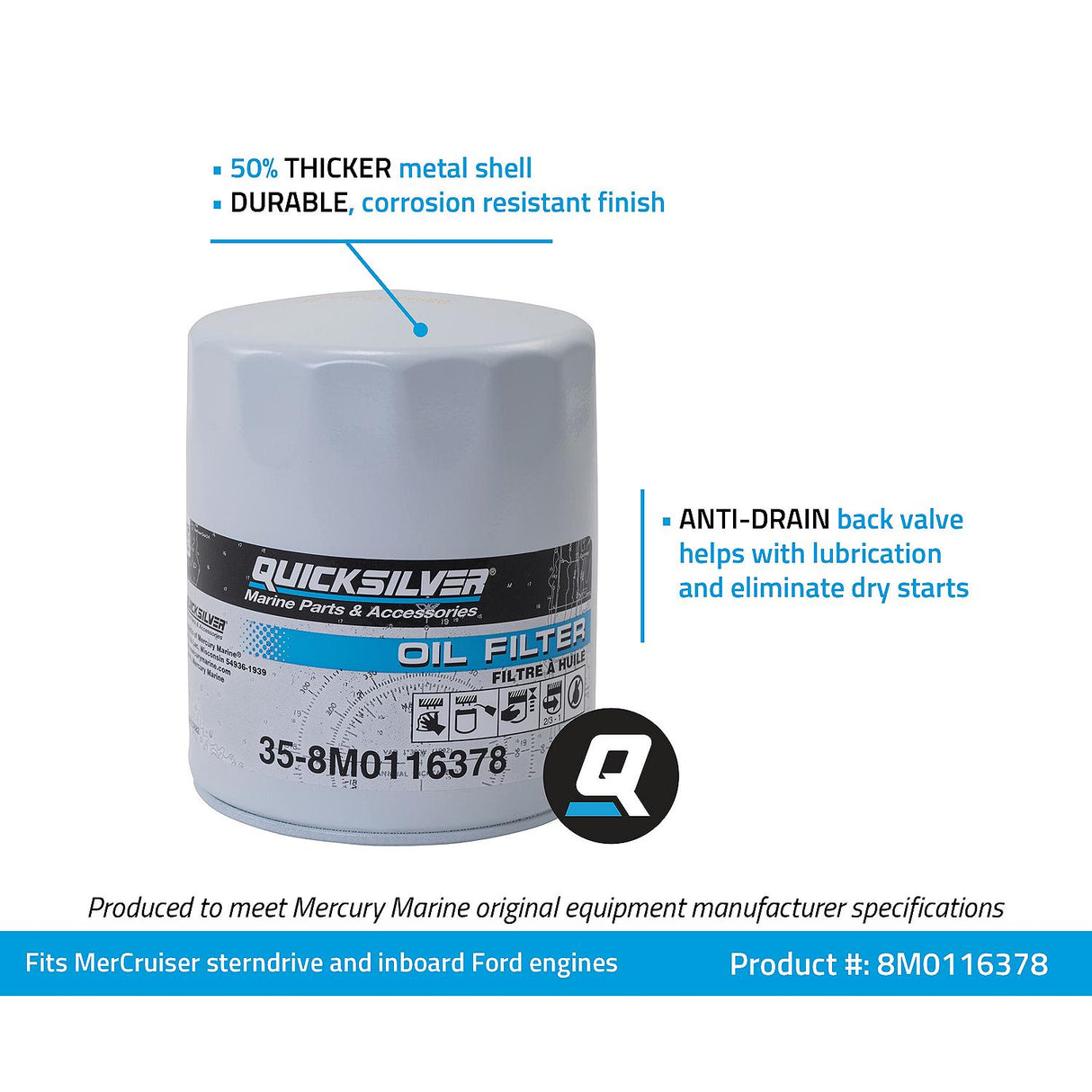 OEM Mercury / Quicksilver 8M0116378 Oil Filter for MerCruiser Sterndrive and Inboard Engines by Ford Motor Company