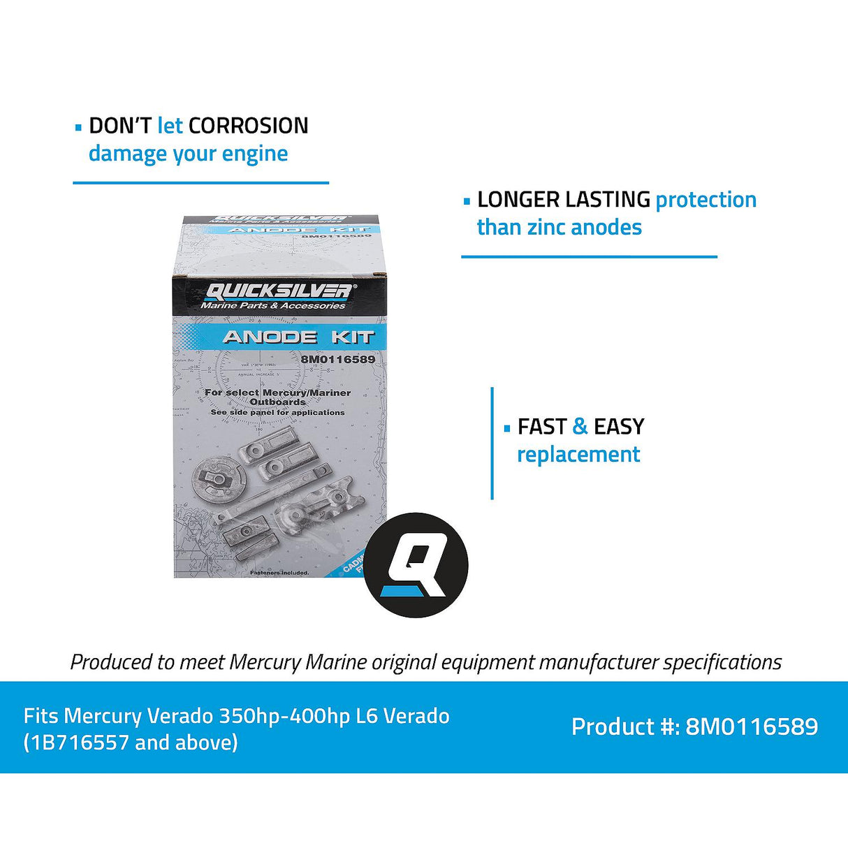 OEM Mercury / Quicksilver Transom and Gear Case Aluminum Anode Kit 8M0116589