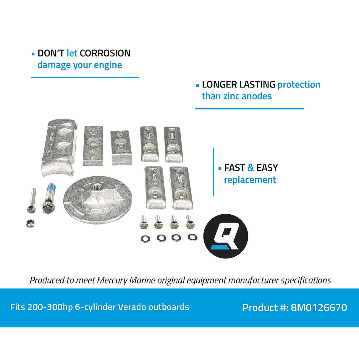 OEM Mercury / Quicksilver 8M0126670 Anode Kit for Mercury 200-300hp L6 Verado Outboards