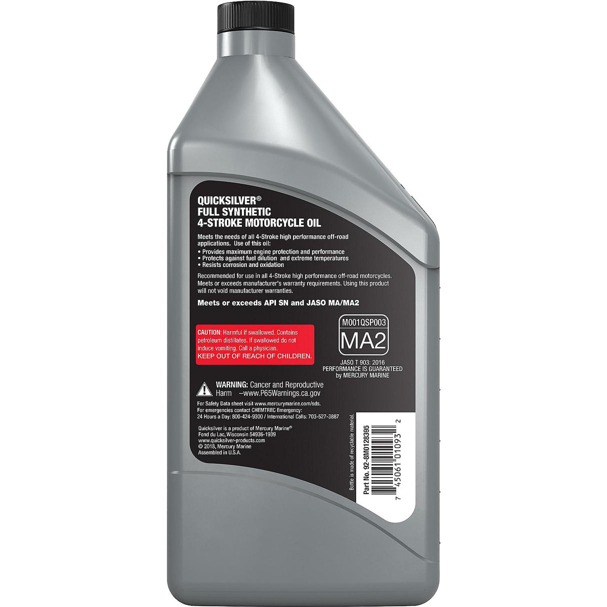 OEM Mercury / Quicksilver 10W-40 Full Synthetic Off Road Engine Oil, 1 Qt.