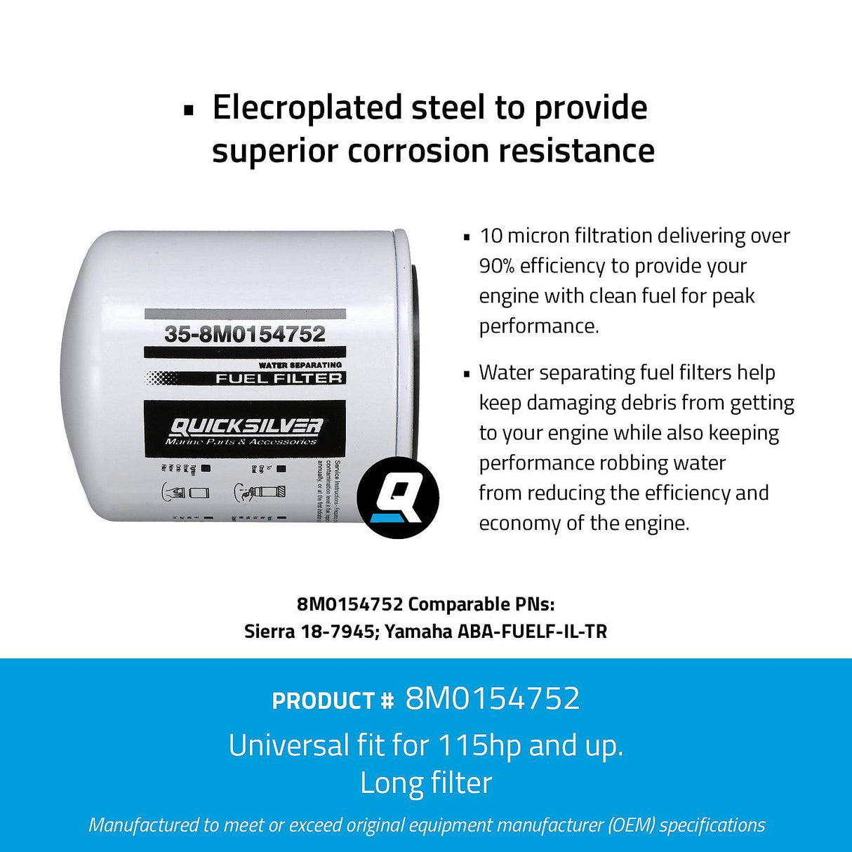OEM Mercury / Quicksilver 8M0154752 Water Separating Fuel Filter for Select Yamaha Outboards