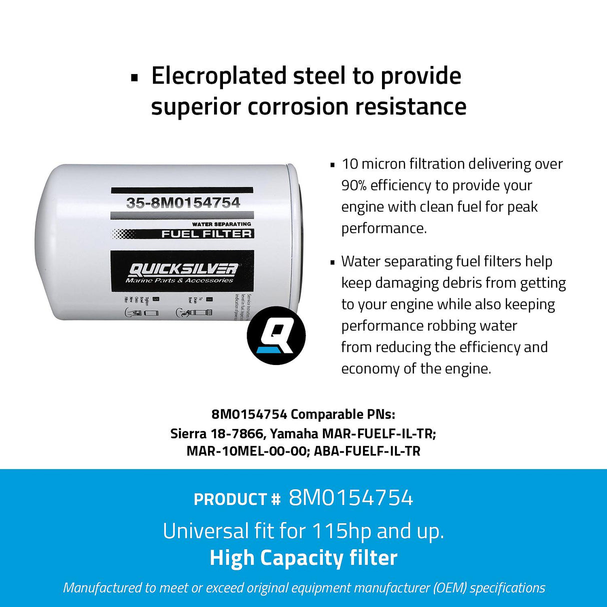 OEM Mercury / Quicksilver 8M0154754 Water Separating Fuel Filter for Select Yamaha 2-Stroke and 4-Stroke Outboards