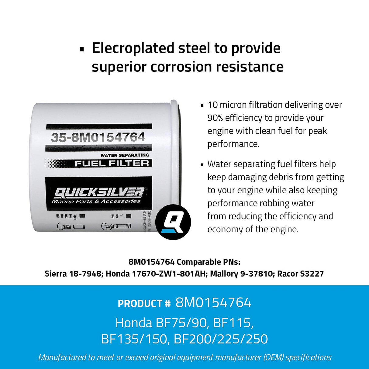 OEM Mercury / Quicksilver 8M0154764 Water Separating Fuel Filter for Select Honda and Suzuki Outboards