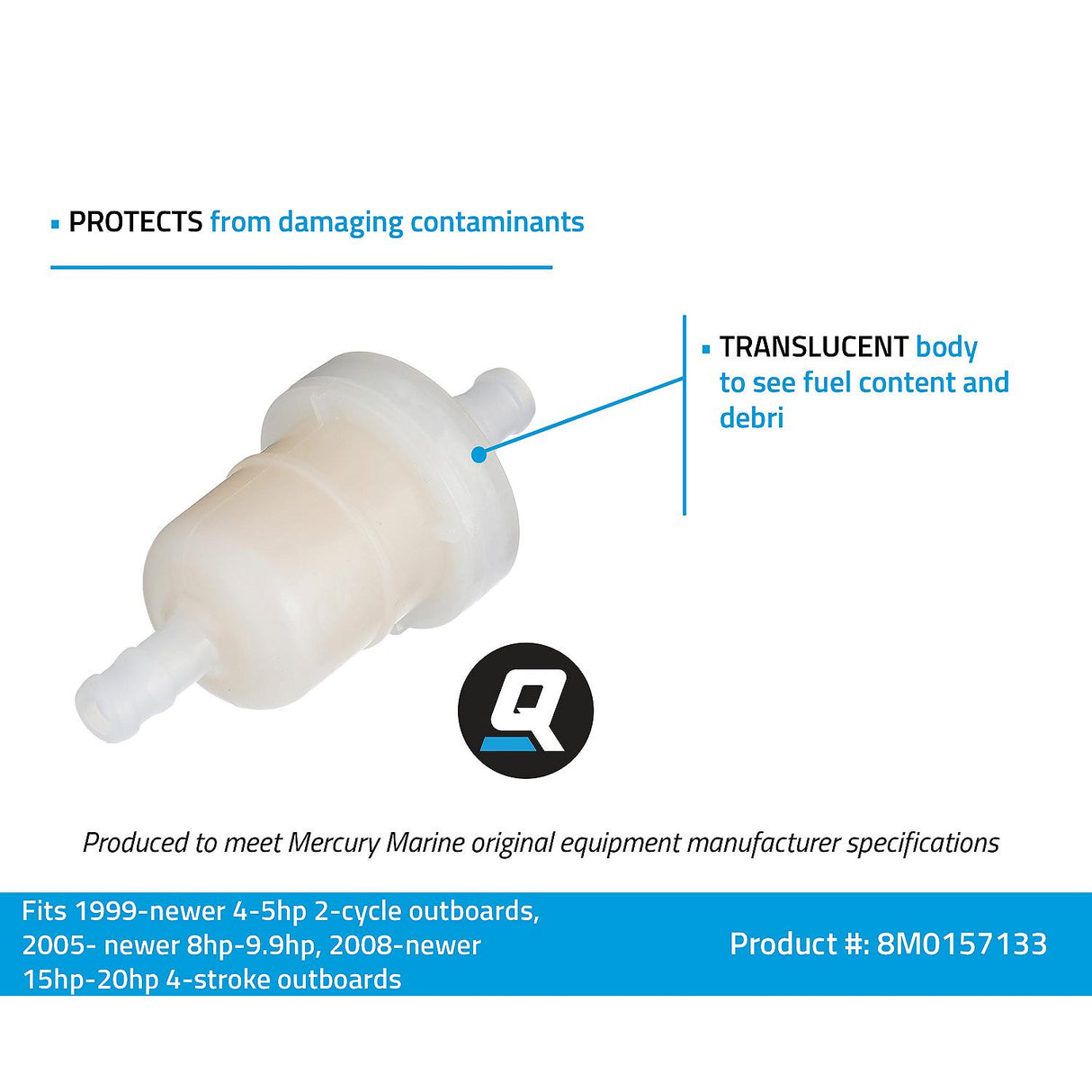 OEM Mercury / Quicksilver 8M0157133 Inline Fuel Filter for Mercury and Mariner 2-Cycle and 4-Stroke Outboards