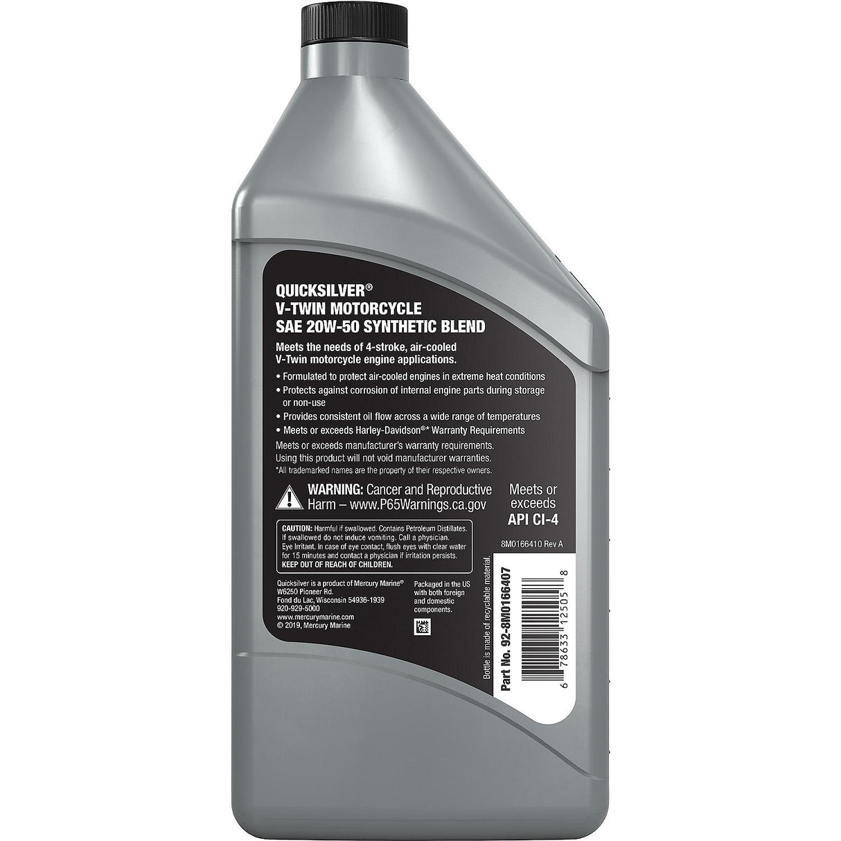 OEM Mercury / Quicksilver 20W-50 Synthetic Motorcycle Oil, 1 Qt.