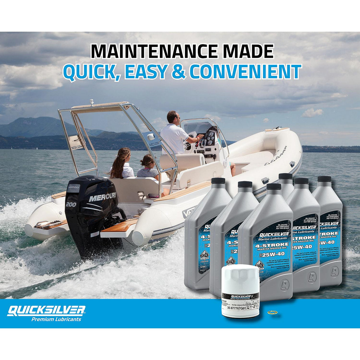 OEM Mercury / Quicksilver 25W-40 Oil Change Kit for 150-200hp 4-Stroke Mercury L4 Verado Outboards