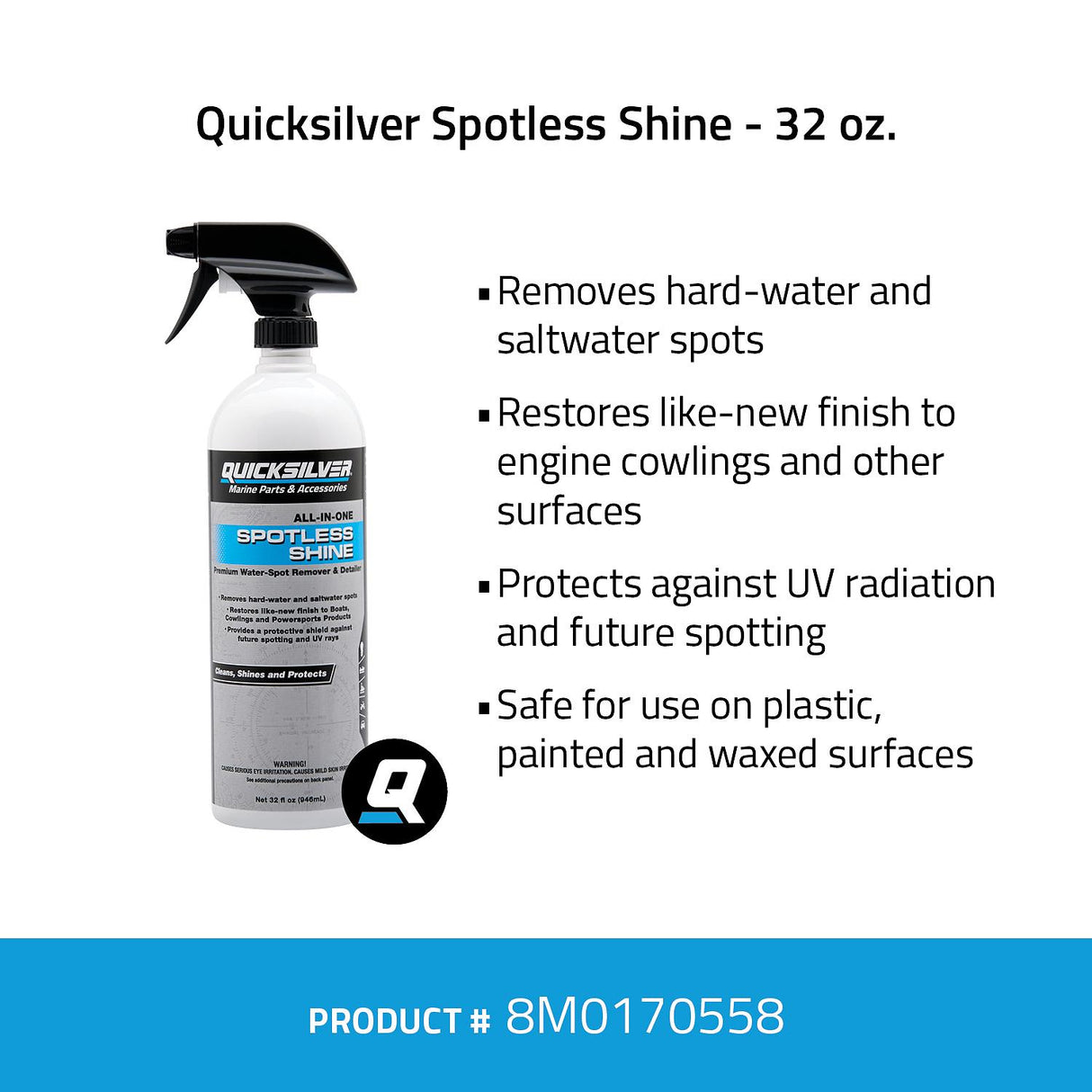 OEM Mercury / Quicksilver Spotless Shine For Marine Boats and Outboard Engines, RV and Powersports, 32 oz.