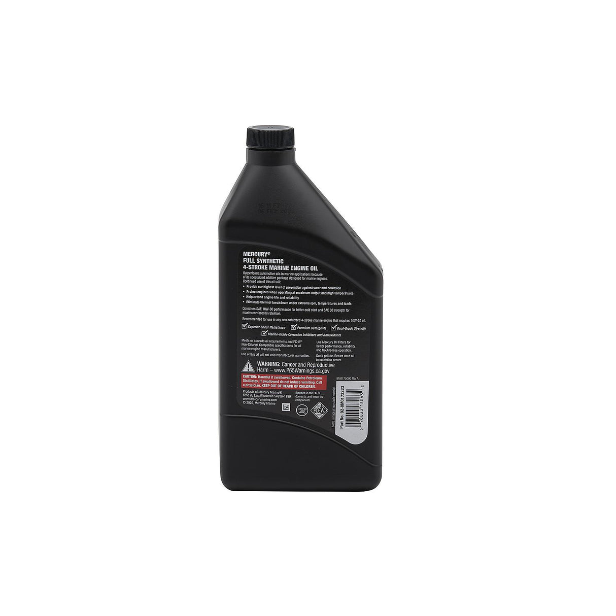 Mercury 8M0173223 SAE 10W-30 Full Synthetic 4-Stroke Marine Engine Oil - 1 Quart Bottle