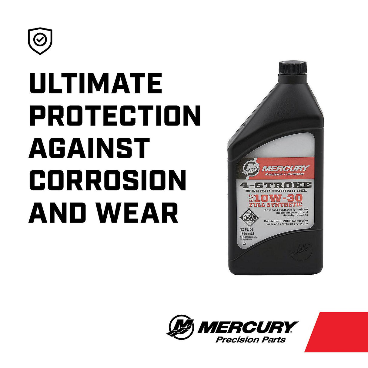 Mercury 8M0173223 SAE 10W-30 Full Synthetic 4-Stroke Marine Engine Oil - 1 Quart Bottle