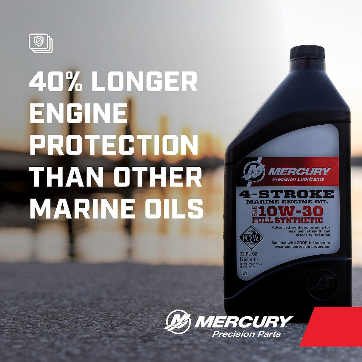 Mercury 8M0173223 SAE 10W-30 Full Synthetic 4-Stroke Marine Engine Oil - 1 Quart Bottle