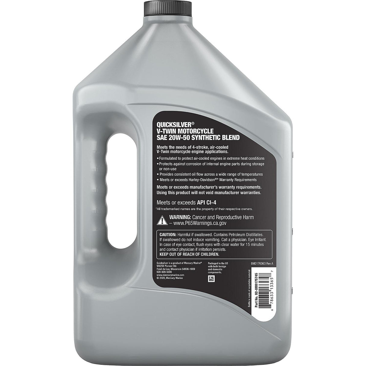 OEM Mercury / Quicksilver 20W-50 Synthetic Motorcycle Oil, 1 Gallon 8M0175745