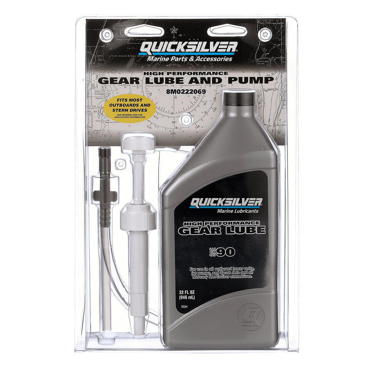OEM Mercury / Quicksilver 8M0222069 SAE 90 High Performance Gear Lube and Pump Kit, 32 Fl. Oz.