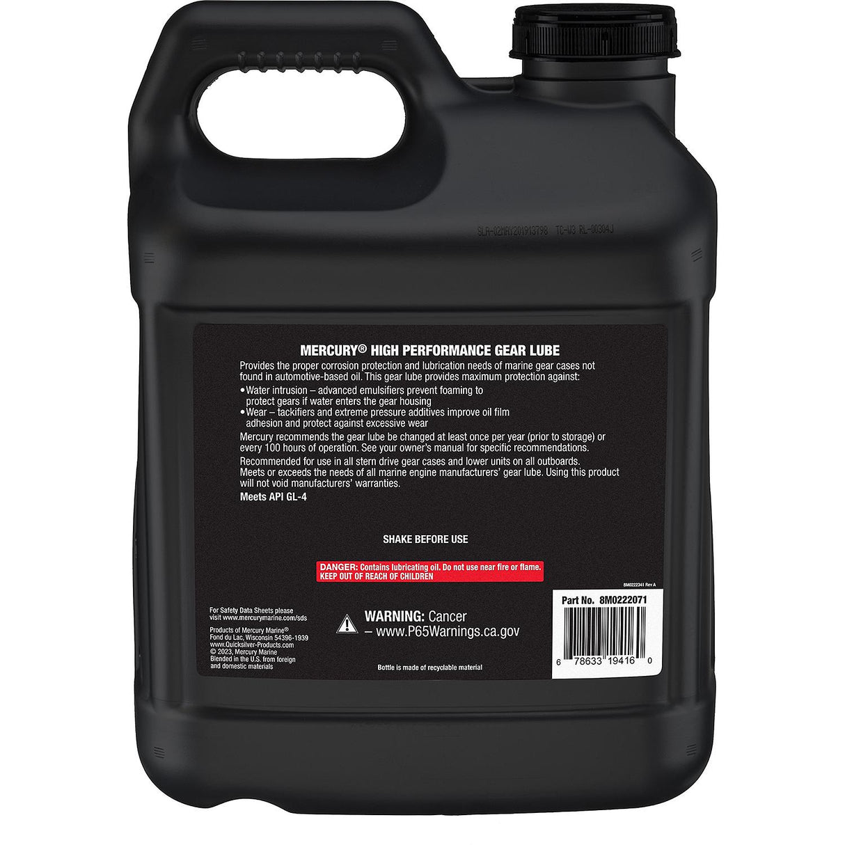 Mercury 8M0222071 SAE 90 High Performance Gear Lube - 2.5 Gallons