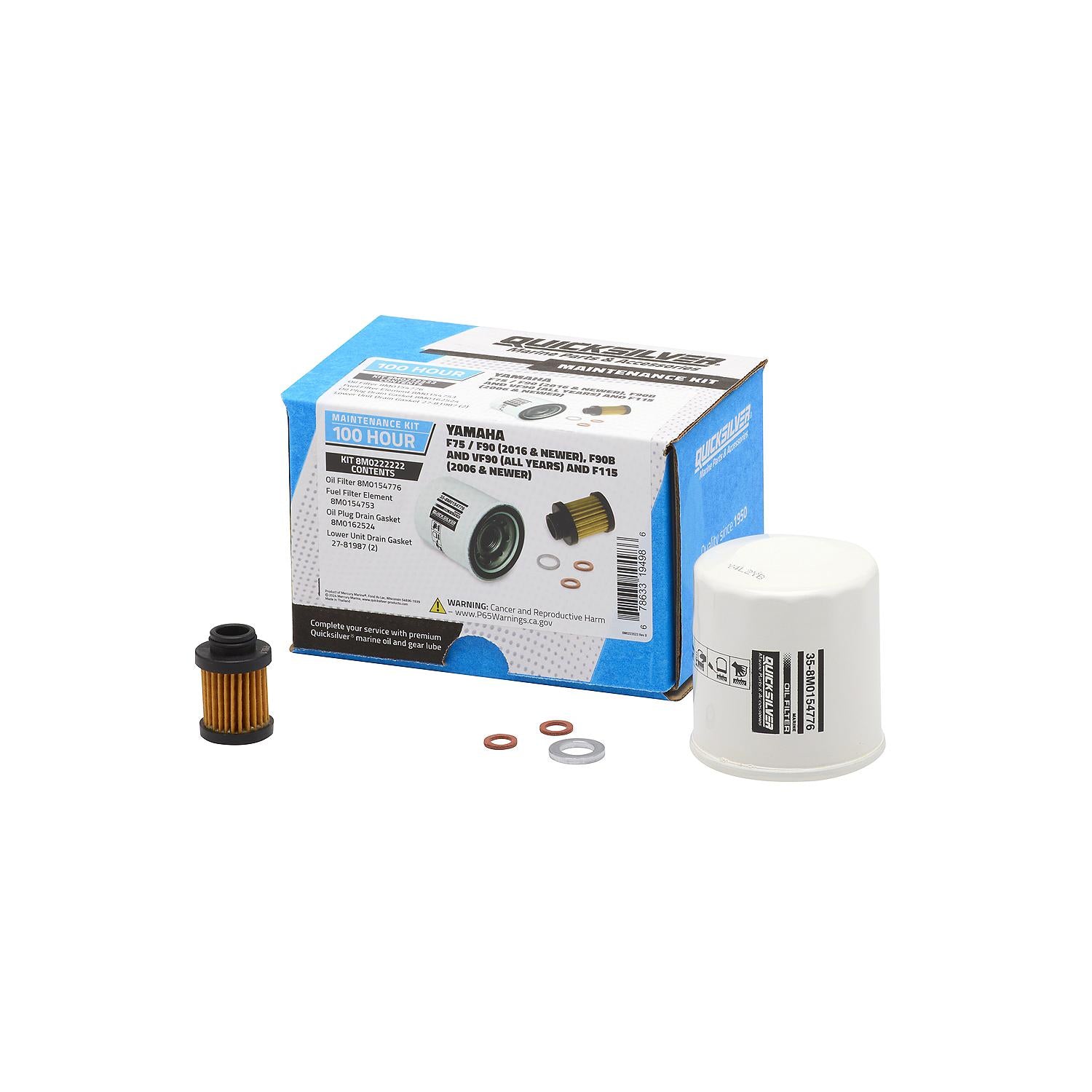 OEM Mercury / Quicksilver 8M0222222 100 Hour Maintenance Kit, Yamaha F75/F90, F90B & VF90 and F115
